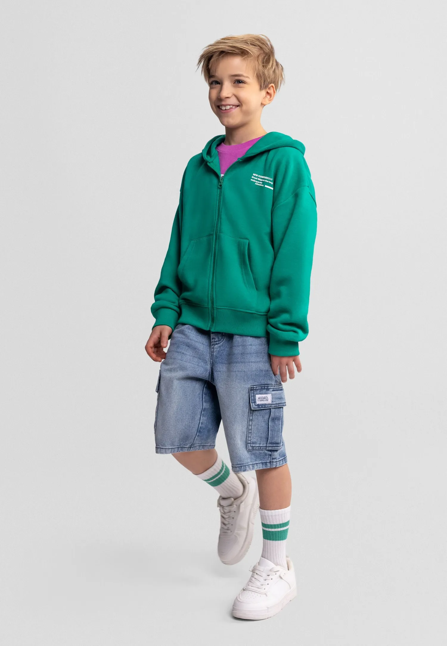 Minoti 44808 hoodie lynlås 2-pak grå petrol