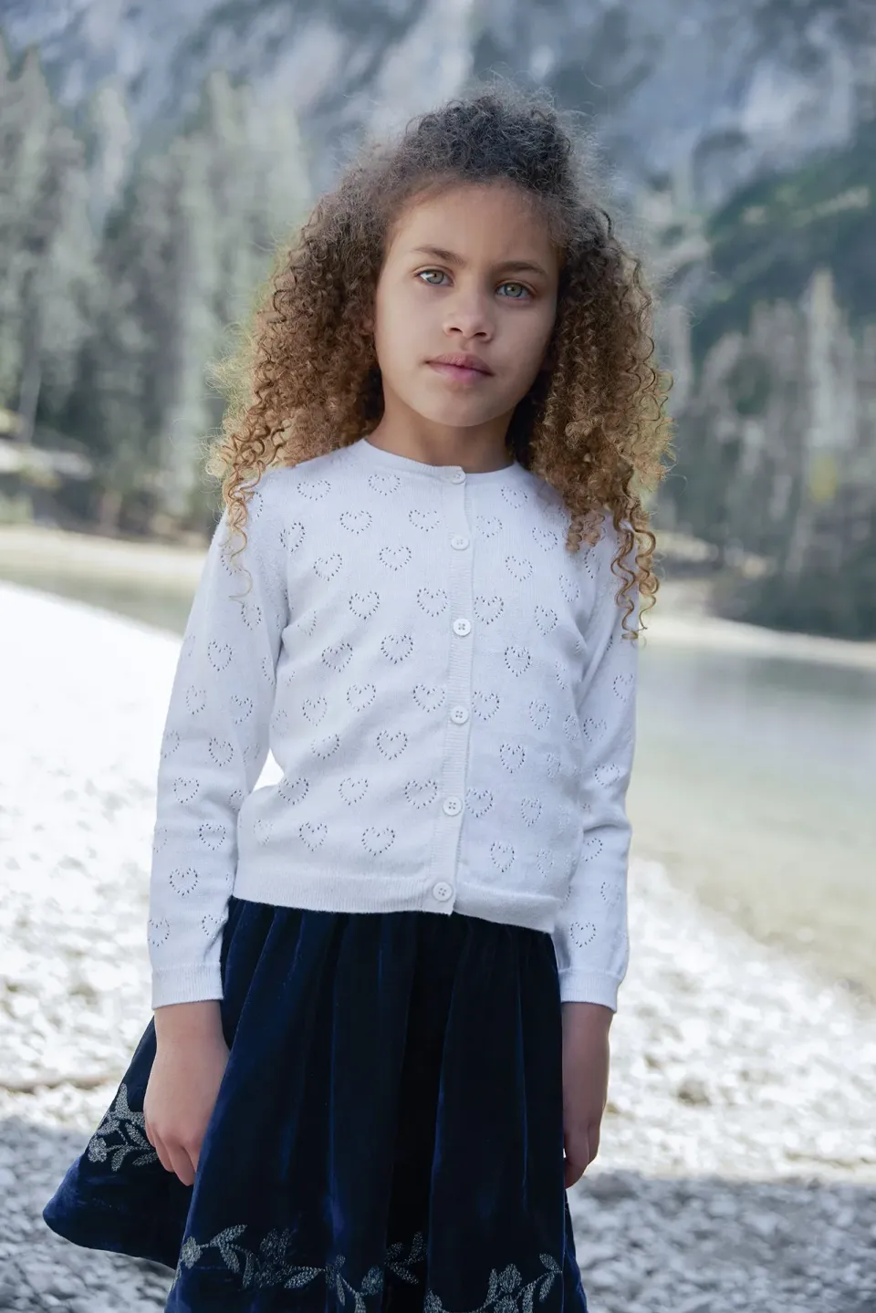 Bonton Lilou Coeur cardigan ecru hulmønster 4-14A