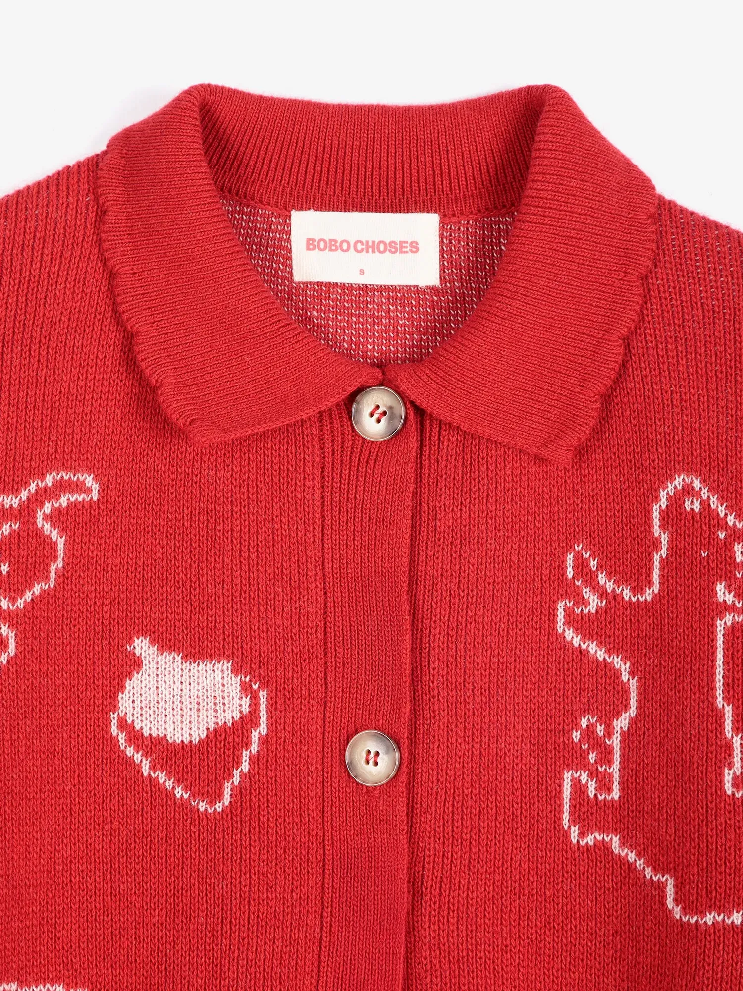 Bobo Choses Forest Scene polo cardigan rød uldblanding