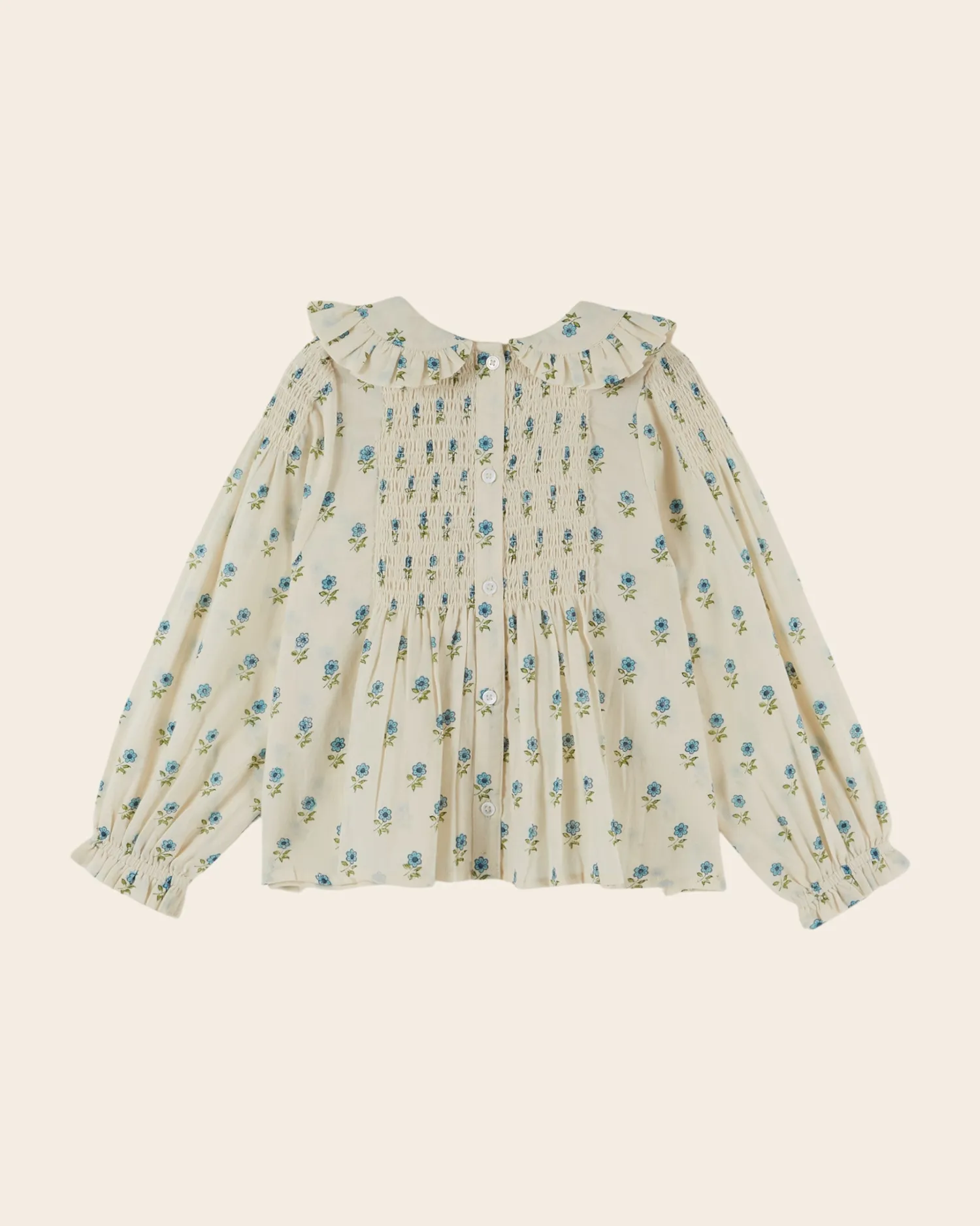 Emile et Ida Scarlet bluse ecru smock blå blomster