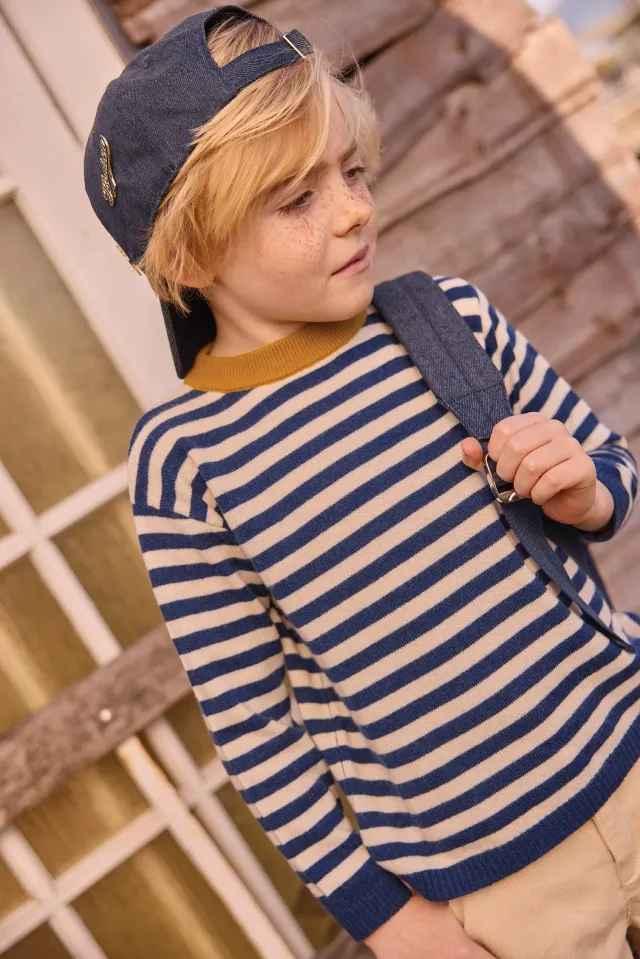 Bonton Pepito Blue strik stribet bomuld cashmere 4A