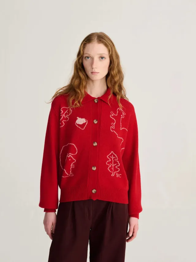 Bobo Choses Forest Scene polo cardigan rød uldblanding