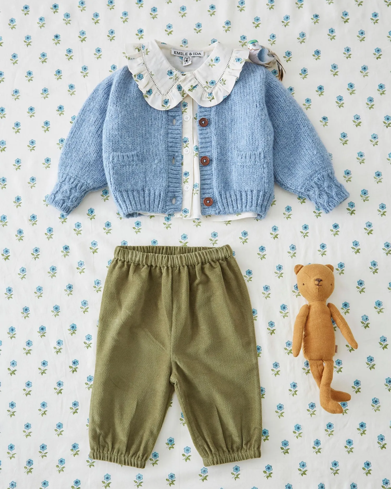Emile et Ida Lac Cardigan Blå Merino 3M-14A