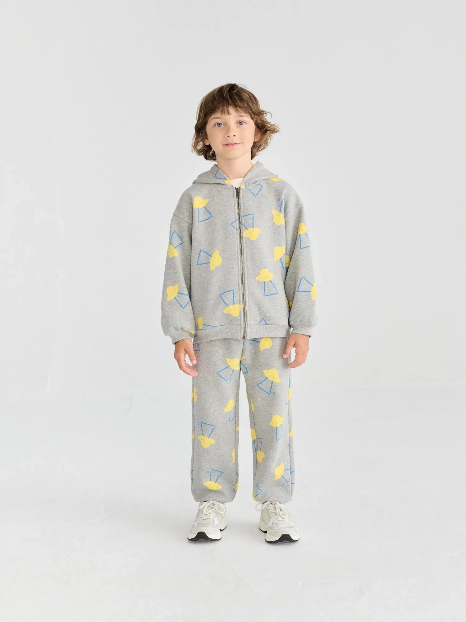 Bobo Choses Pixel Abduction All Over Zipped Hoodie hættetrøje grå
