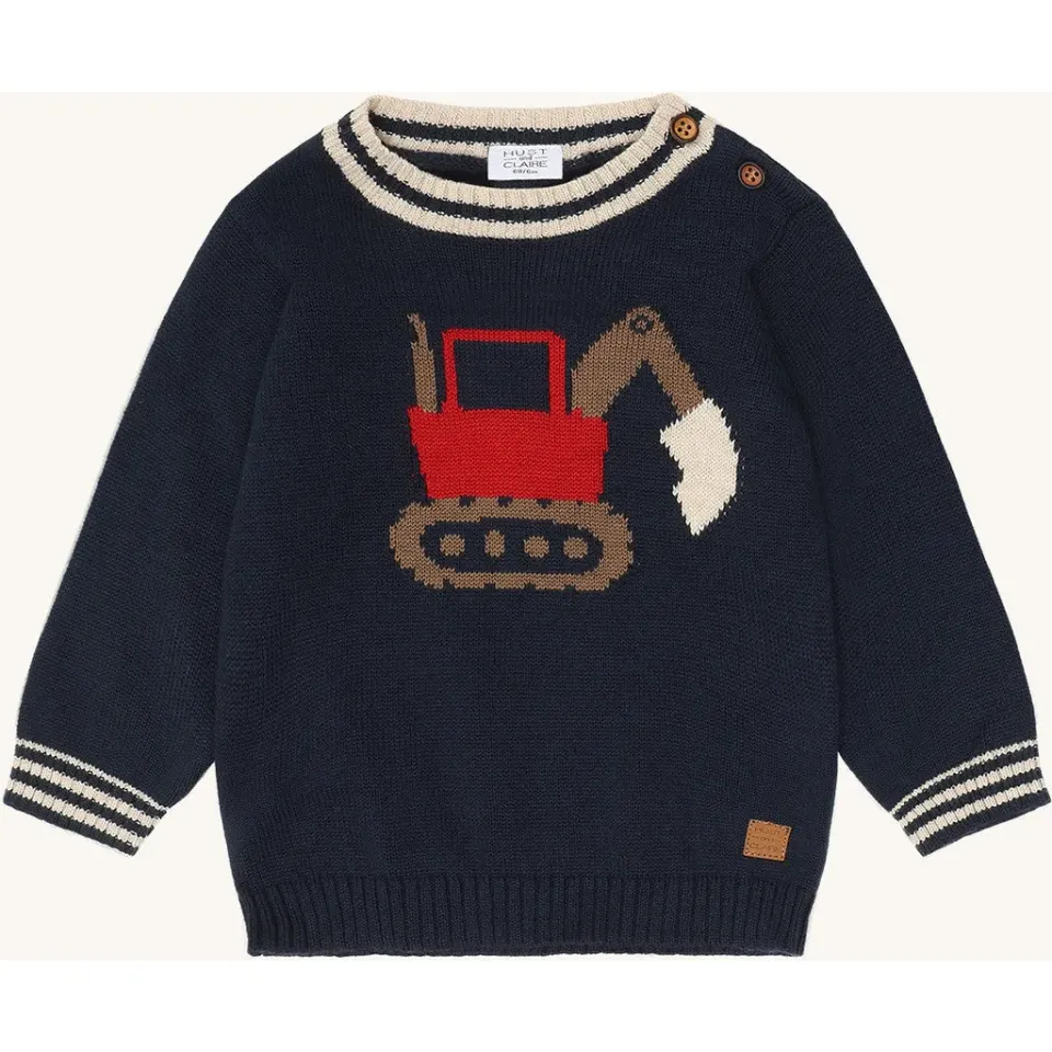 Hust & Claire HCPilou Knit Backhoe striktrøje More Navy bomuld