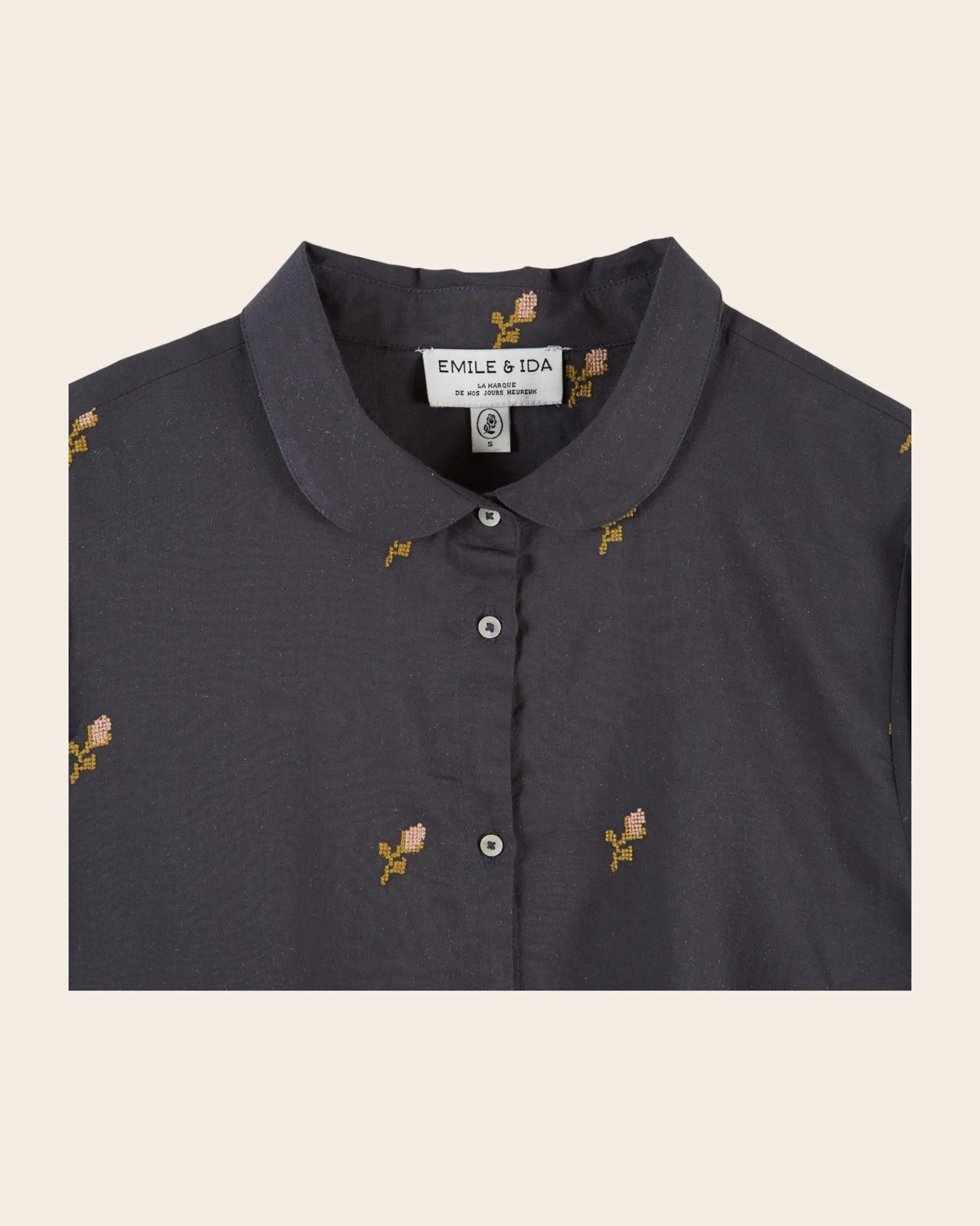 Emile et Ida Ecalypso bluse anthracite broderet roser