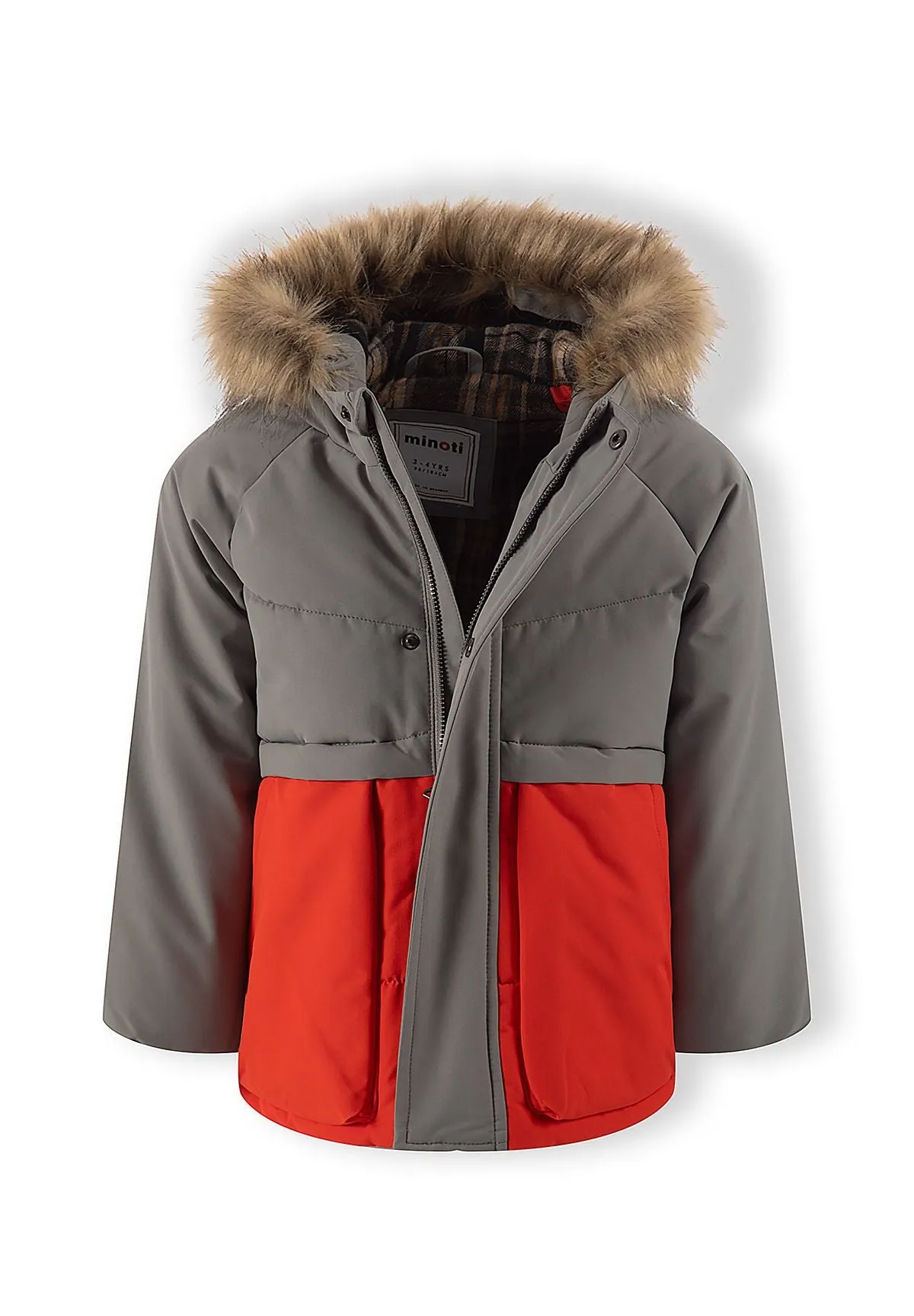 Minoti 45260 drengeparka rød ternet foer