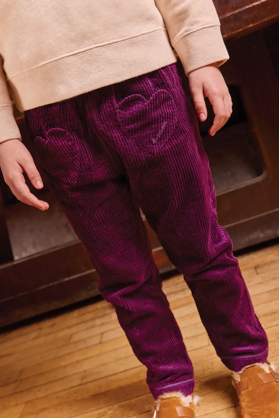 Bonton Duck bukser 6A lilla velour hjerte