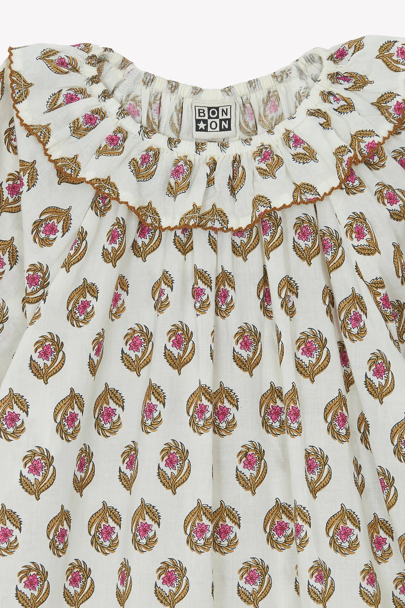 Bonton Daria kjole blockprint ecru bomuld 2-14A
