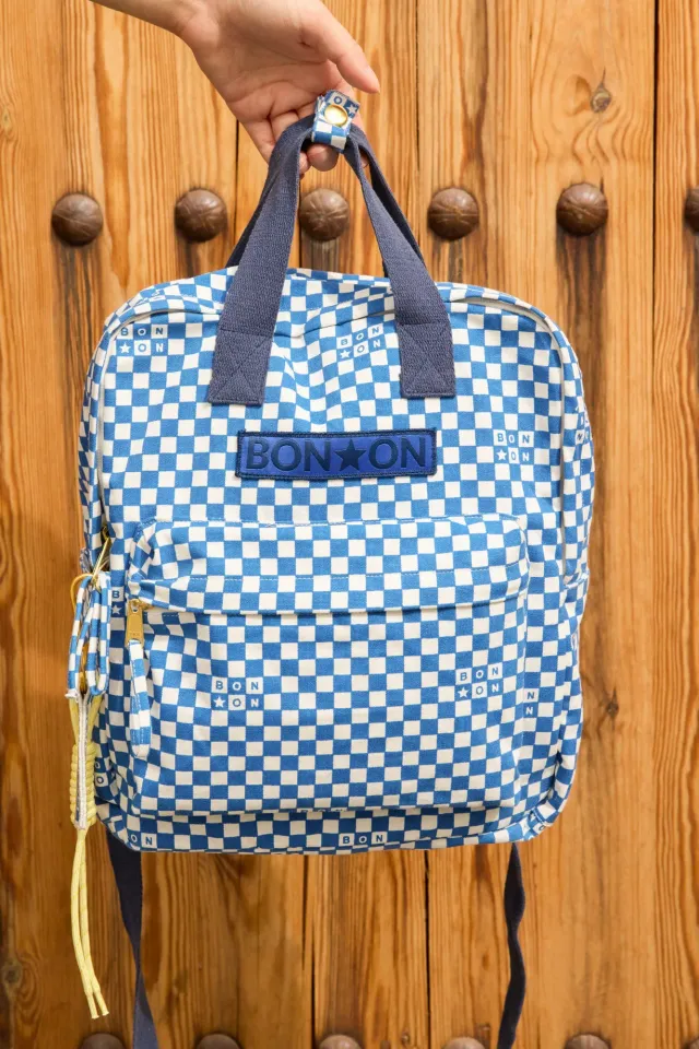 Bonton Damier Bleu rygsæk blå ternet bomuld