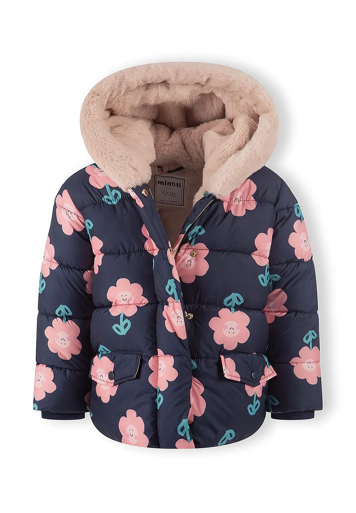 Minoti 45281 jakke mørkeblå blomster vat piger