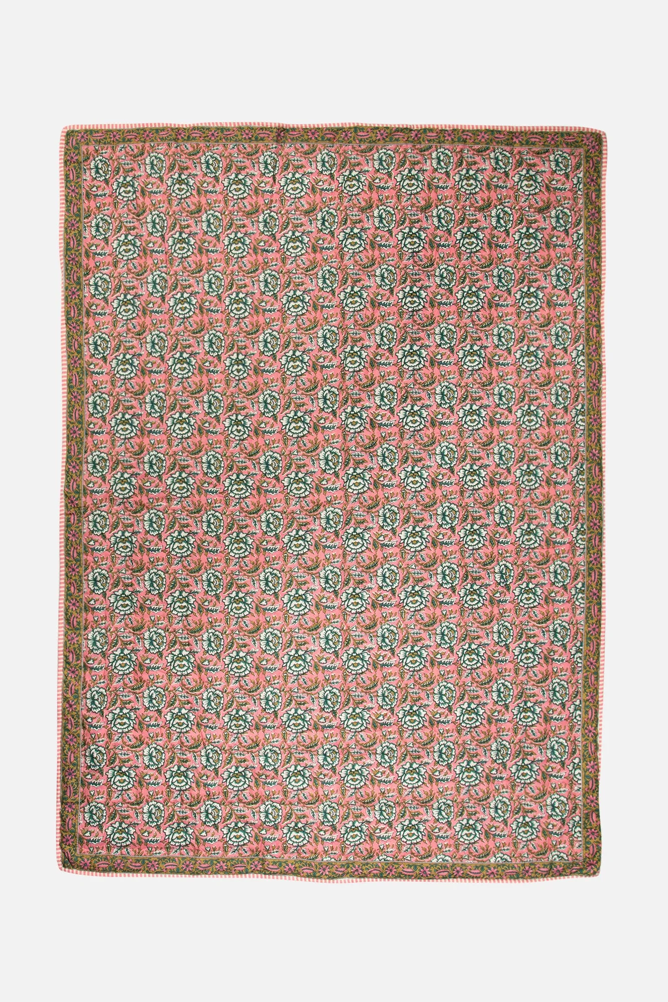 Bonton plaid quiltet tæppe rosa blomstret 186x140 cm