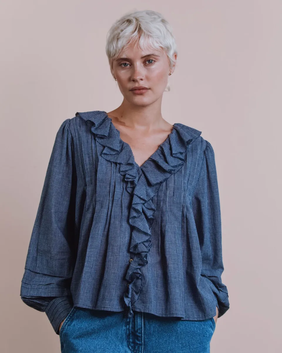 Emile et Ida Carreaux khadi bluse marine ternet