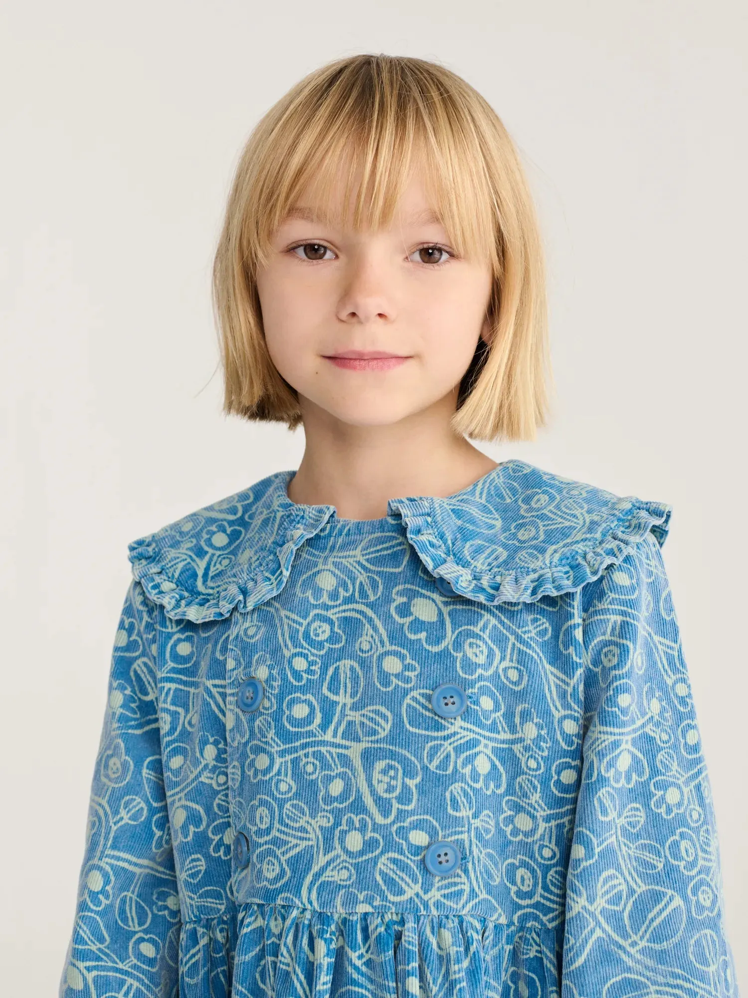 Bobo Choses Sketchy Flowers cordfløjl kjole 2-3Y blå