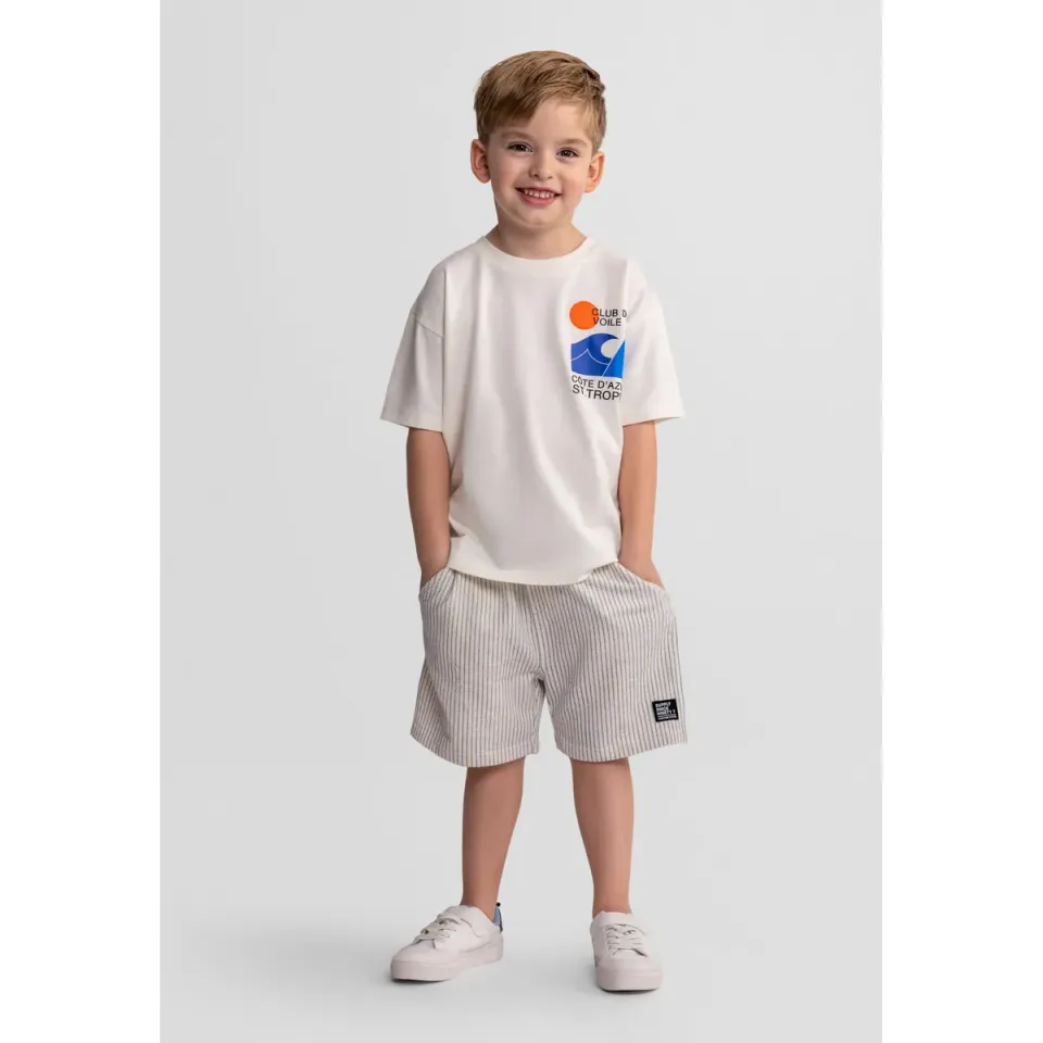 Minoti 44696 shortsæt til drenge creme sejlprint