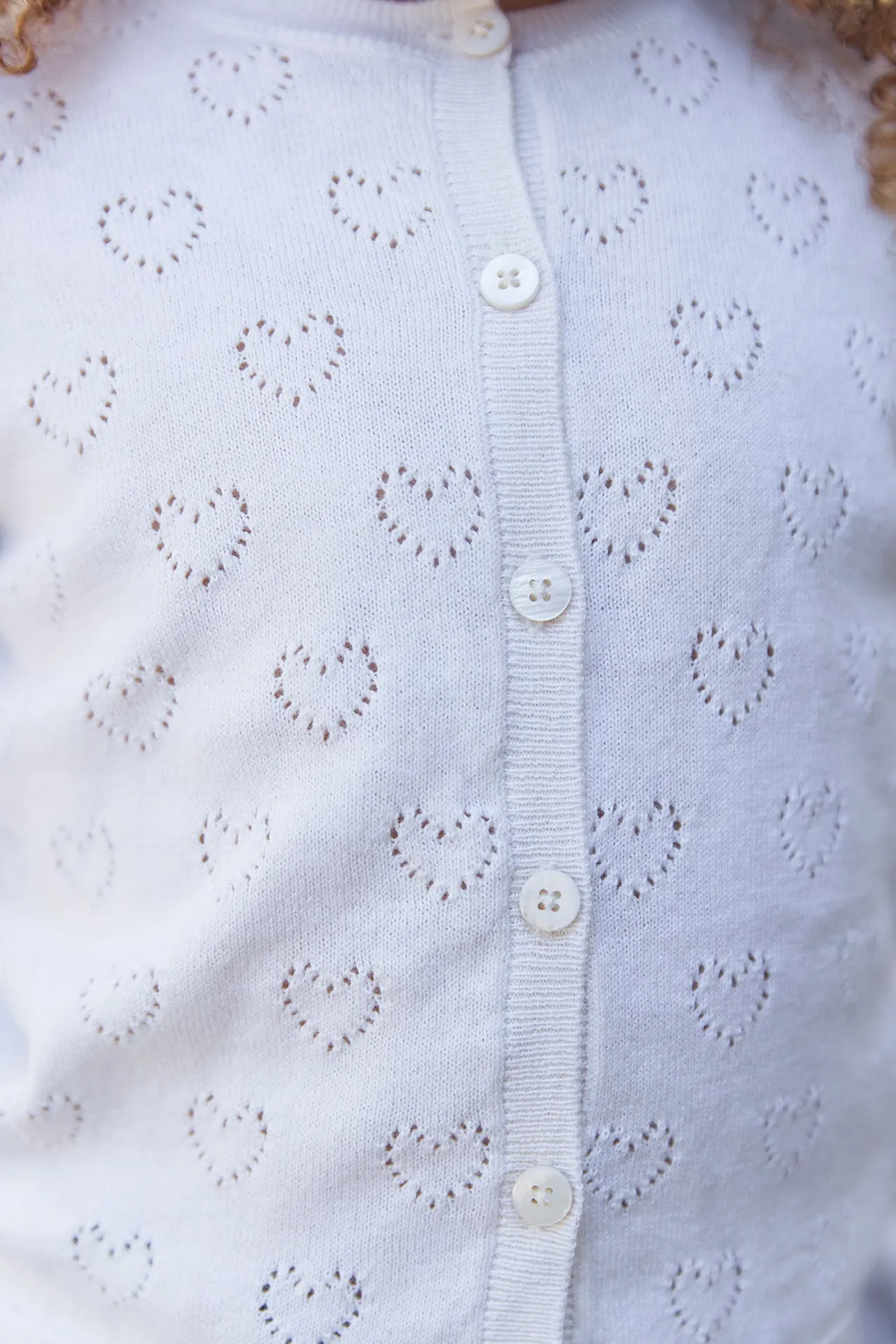 Bonton Lilou Coeur cardigan ecru hulmønster 4-14A
