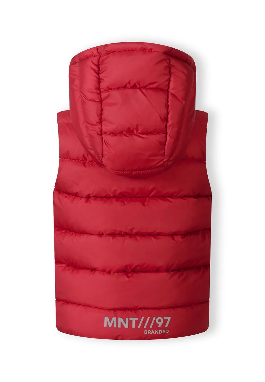 Minoti quiltet vest rød hætte str. 104-172