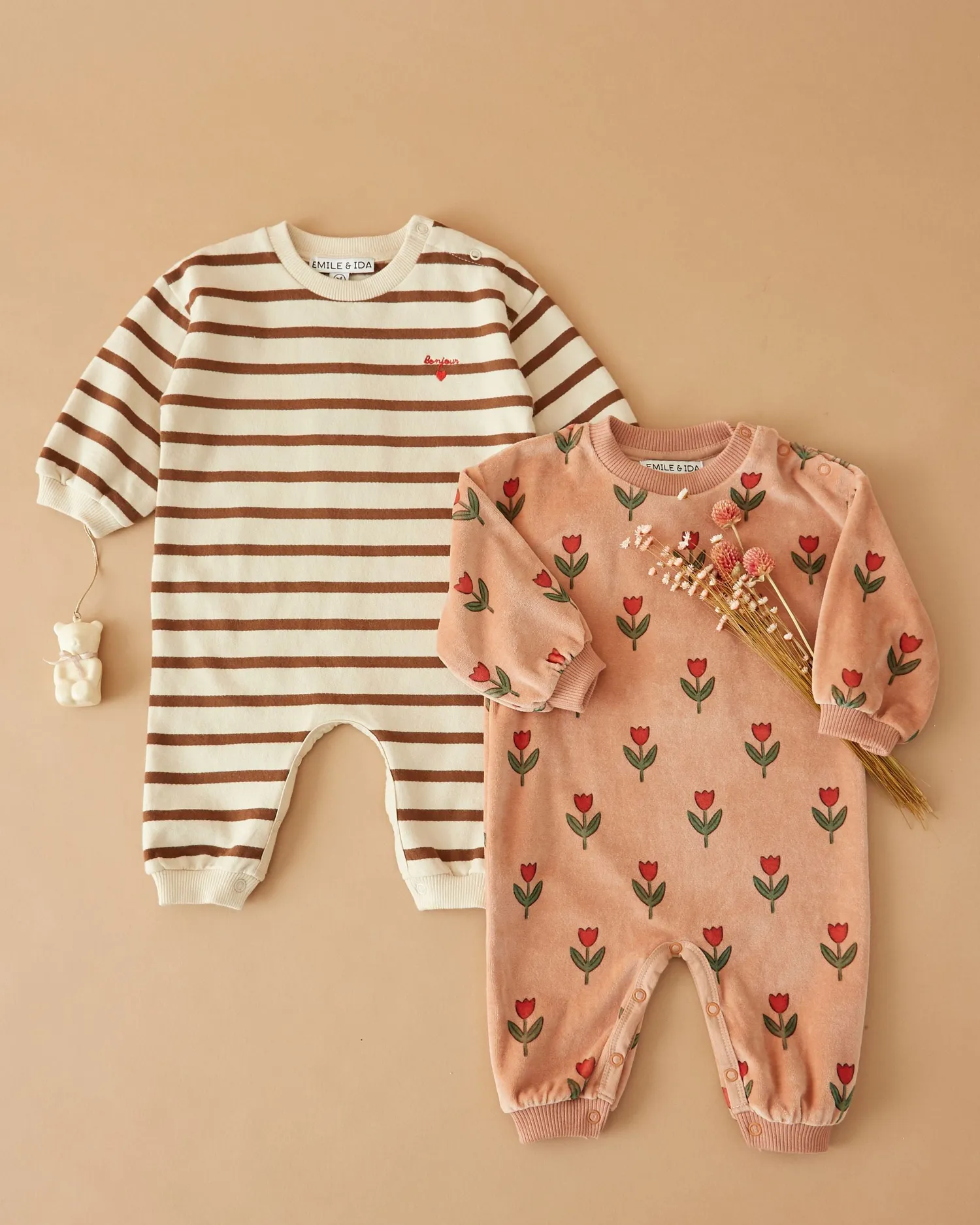 Emile et Ida Velours tulipe rose heldragt rosa bomuld