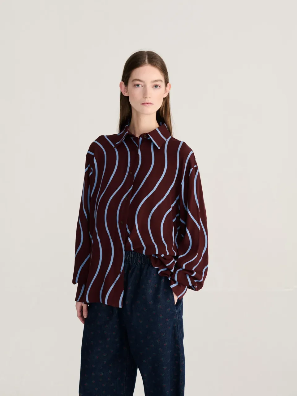 Bobo Choses Psicodelic Stripes skjorte S bordeaux viskose