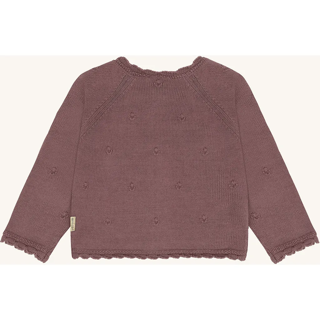 Hust & Claire Cilja Pointelle cardigan Plum økologisk bomuld