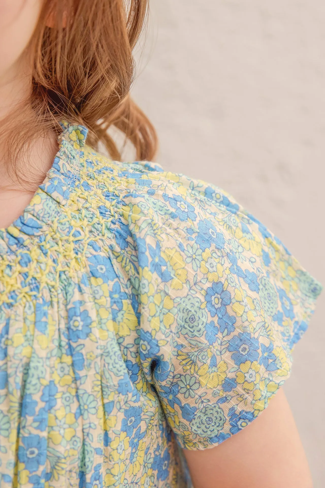 Bonton Noisette Fleur Vintage kjole blå blomstret