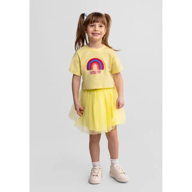 Minoti 44681 t-shirt lysegul regnbue