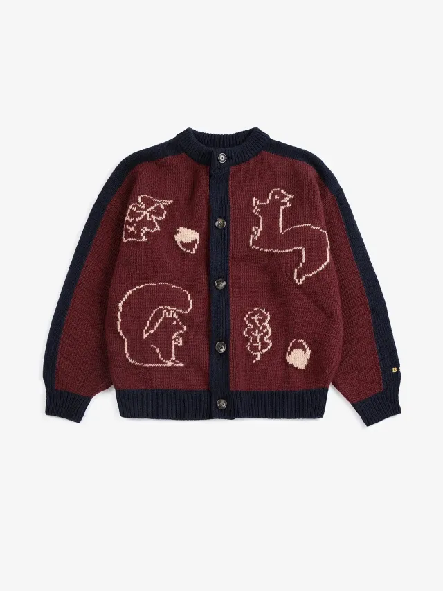 Bobo Choses Forest Scene cardigan strikcardigan bordeaux uld