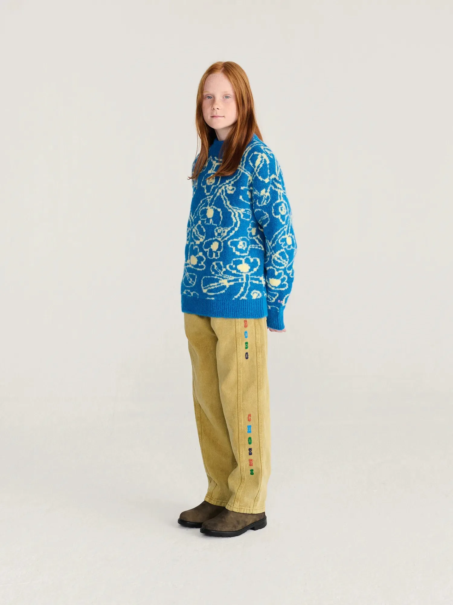 Bobo Choses Sketchy Flowers jumper blå uld