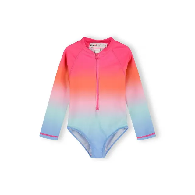 Minoti 44488 badedragt langærmet pink blå