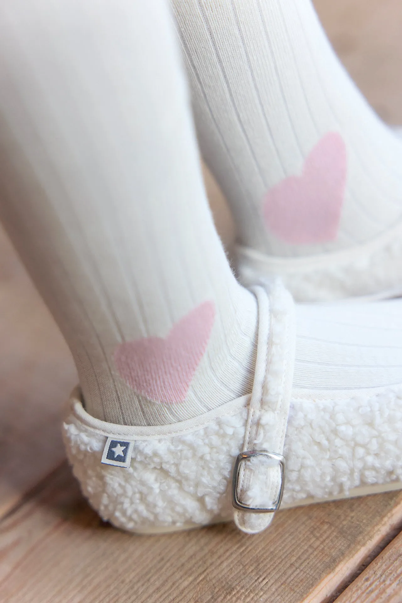Bonton Mippy Ecru strømpebukser rib ecru hjerte