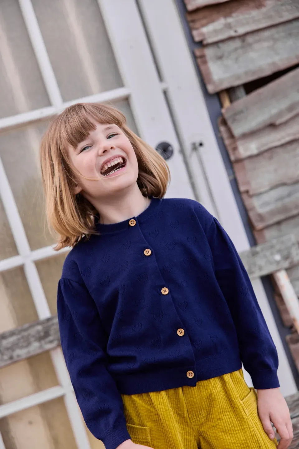 Bonton Lilou cardigan blå hjertehuller bomuld