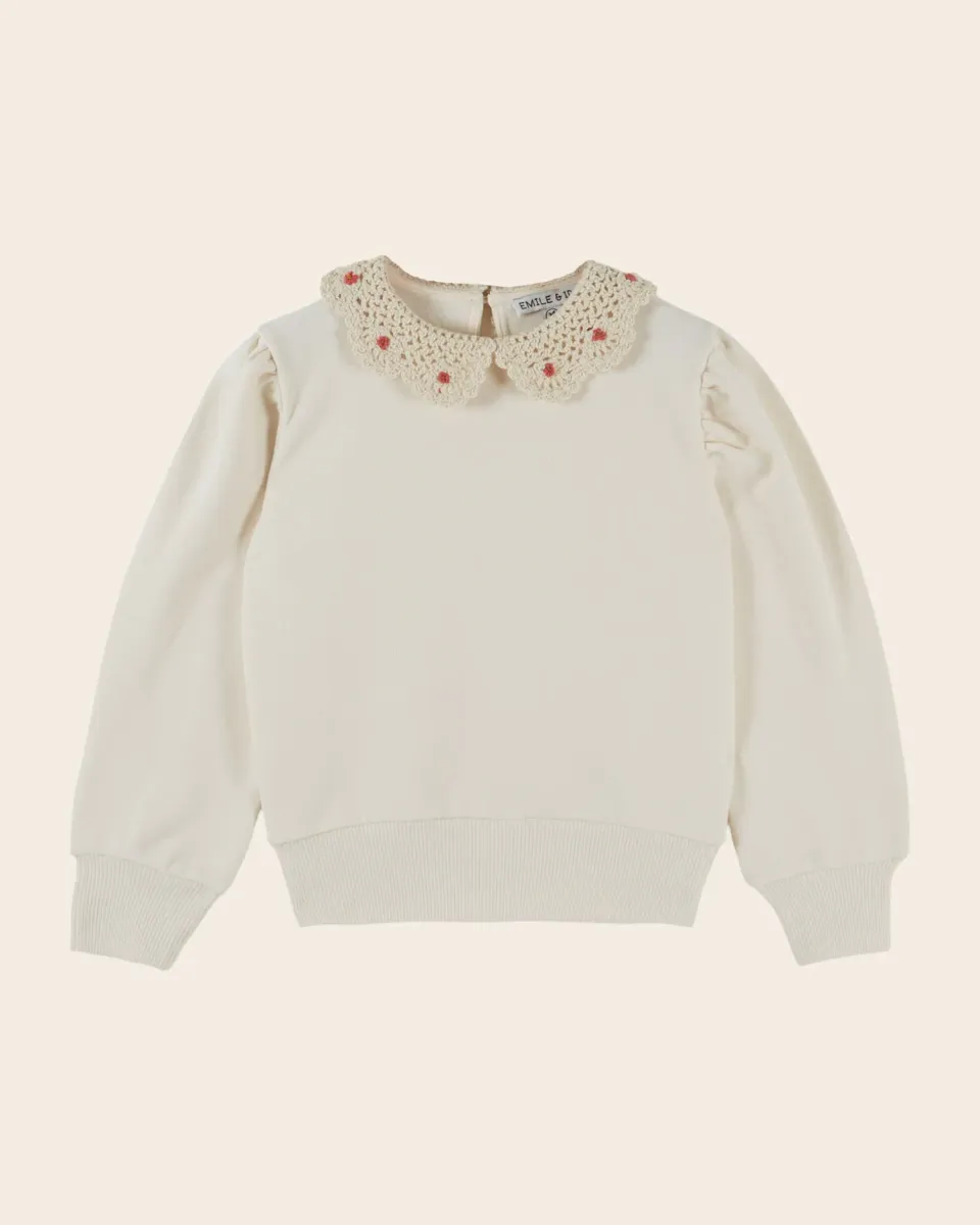 Emile et Ida Col Crochet sweatshirt ecru økologisk bomuld