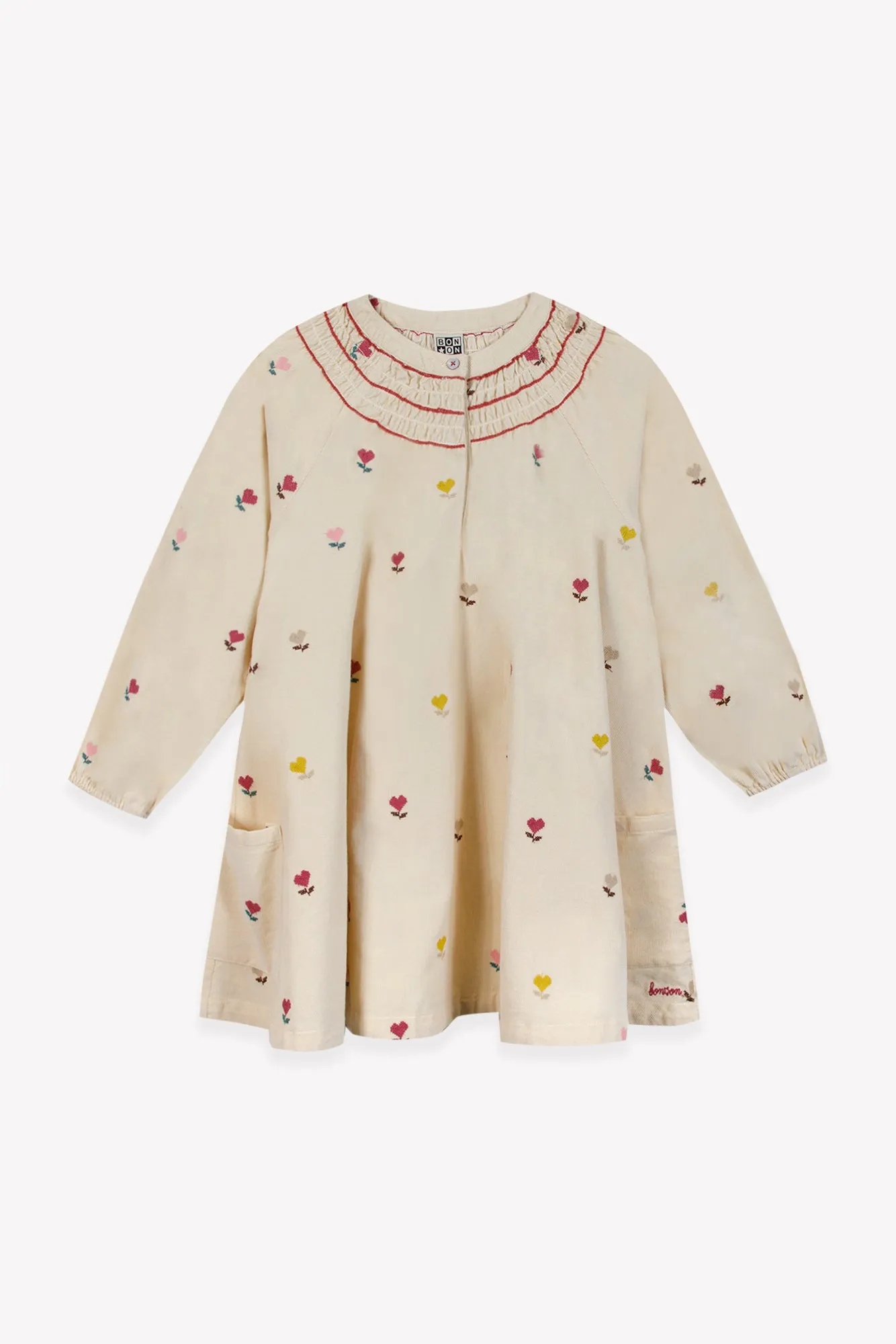 Bonton Poupée Cœurs Coton kjole velour med hjerter