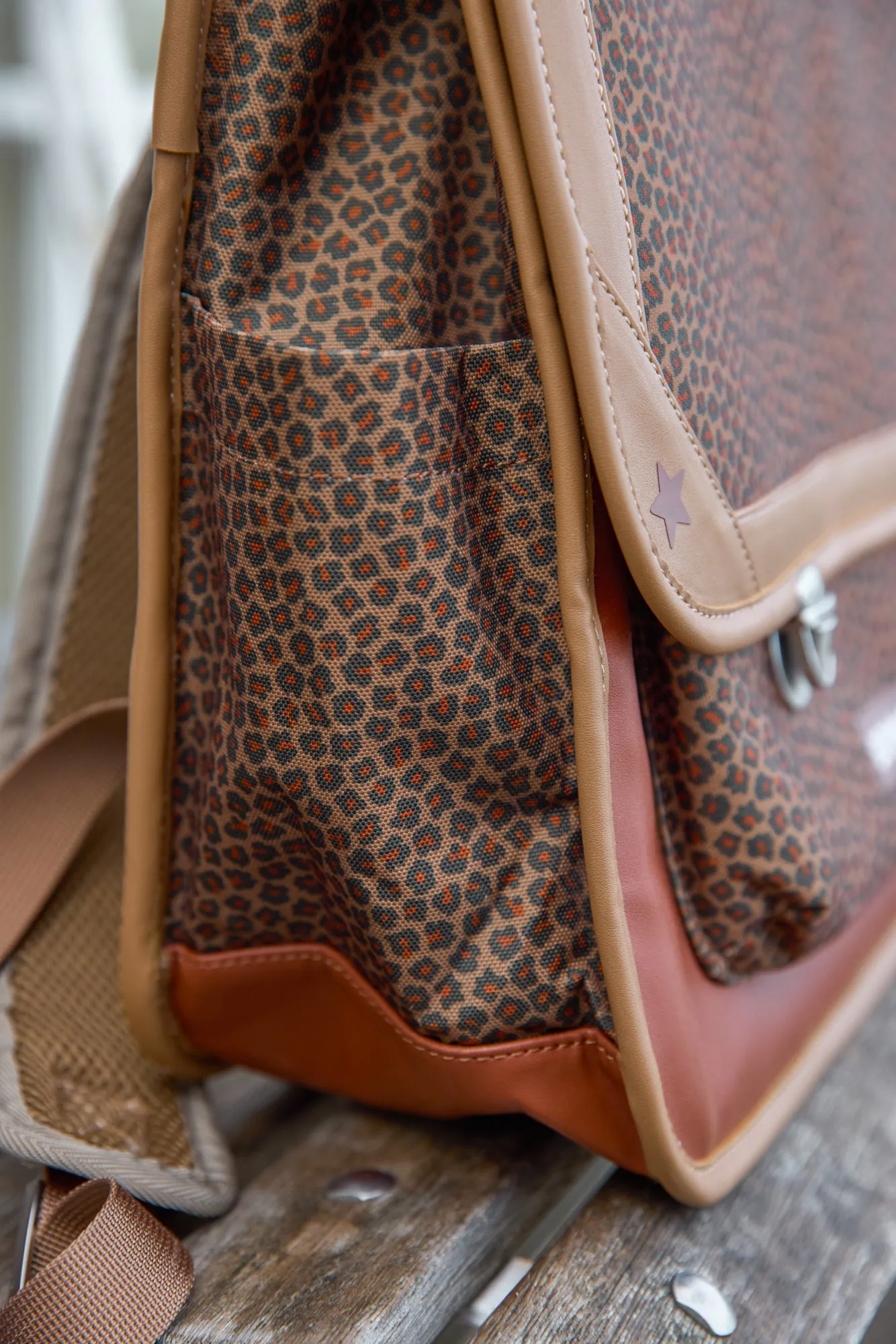 Bonton skoletaske leopard bomuld 38x30 cm