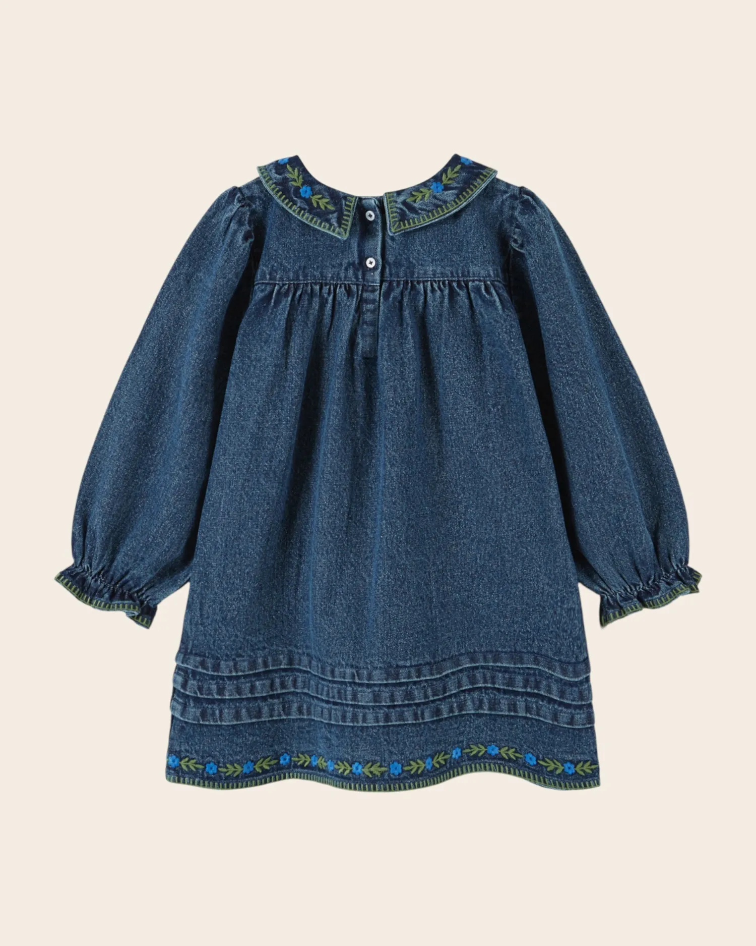 Emile et Ida Denim kjole blå broderet
