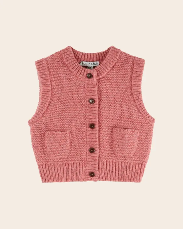 Emile et Ida Blush strikvest lyserod aermelos