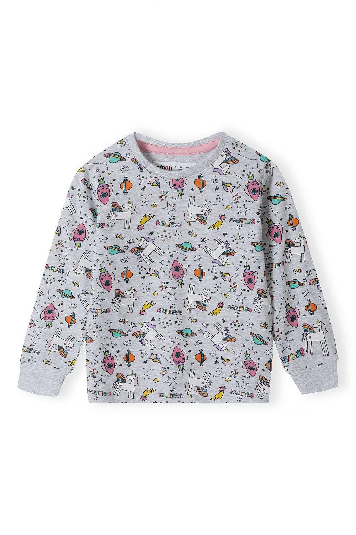 Minoti 39875 pyjamas grå enhjørning bomuld