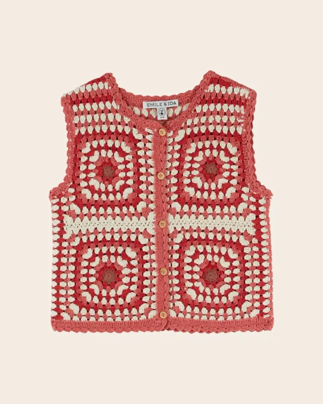 Emile et Ida Crochet rose vest lyserød hæklet