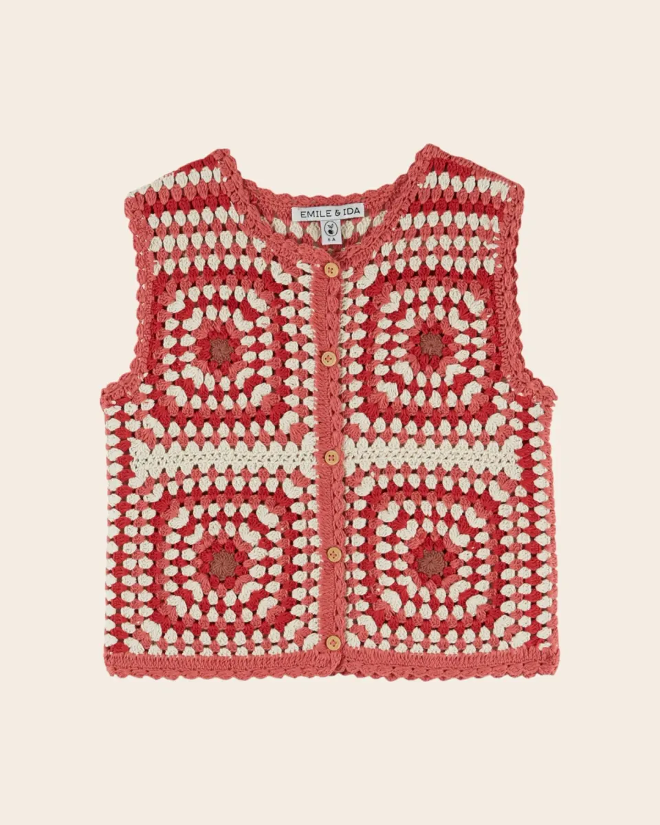 Emile et Ida Crochet rose vest lyserød hæklet