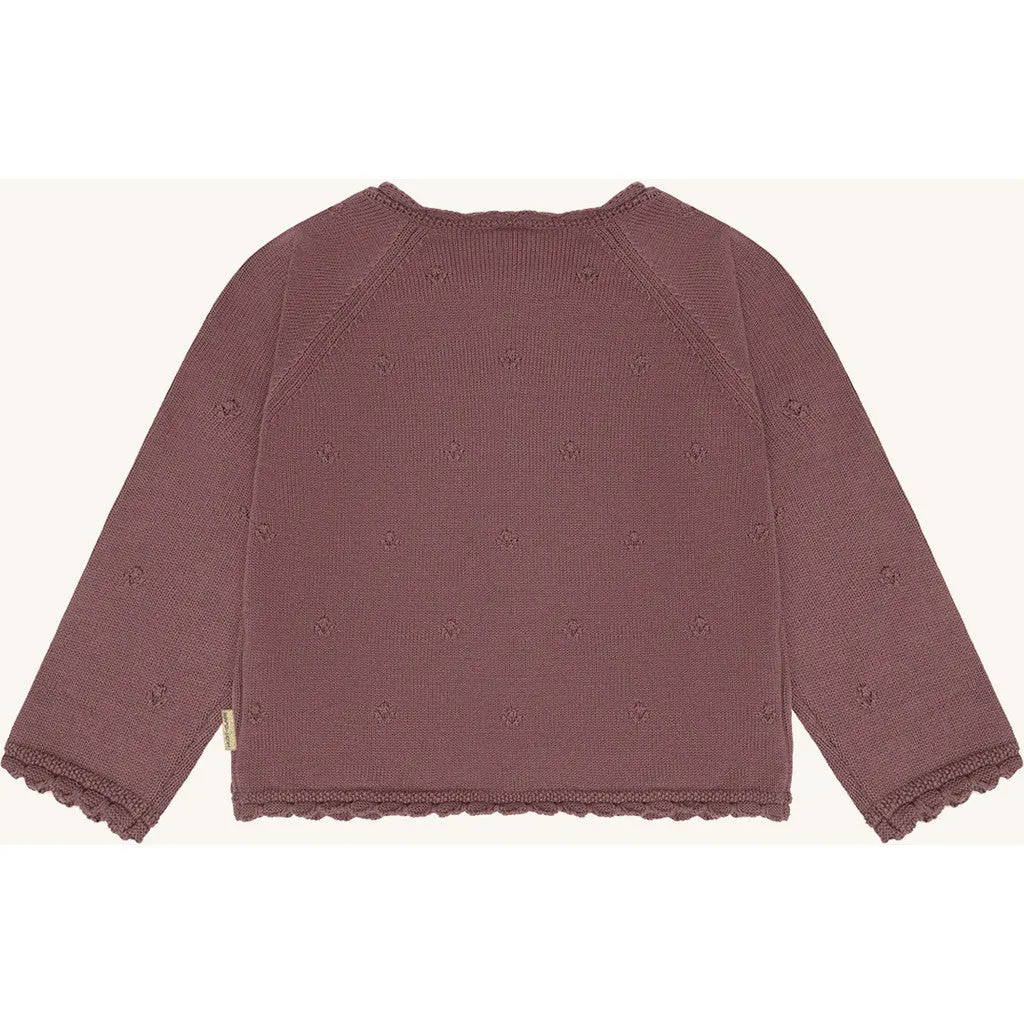 Hust & Claire Cilja Pointelle cardigan Plum økologisk bomuld