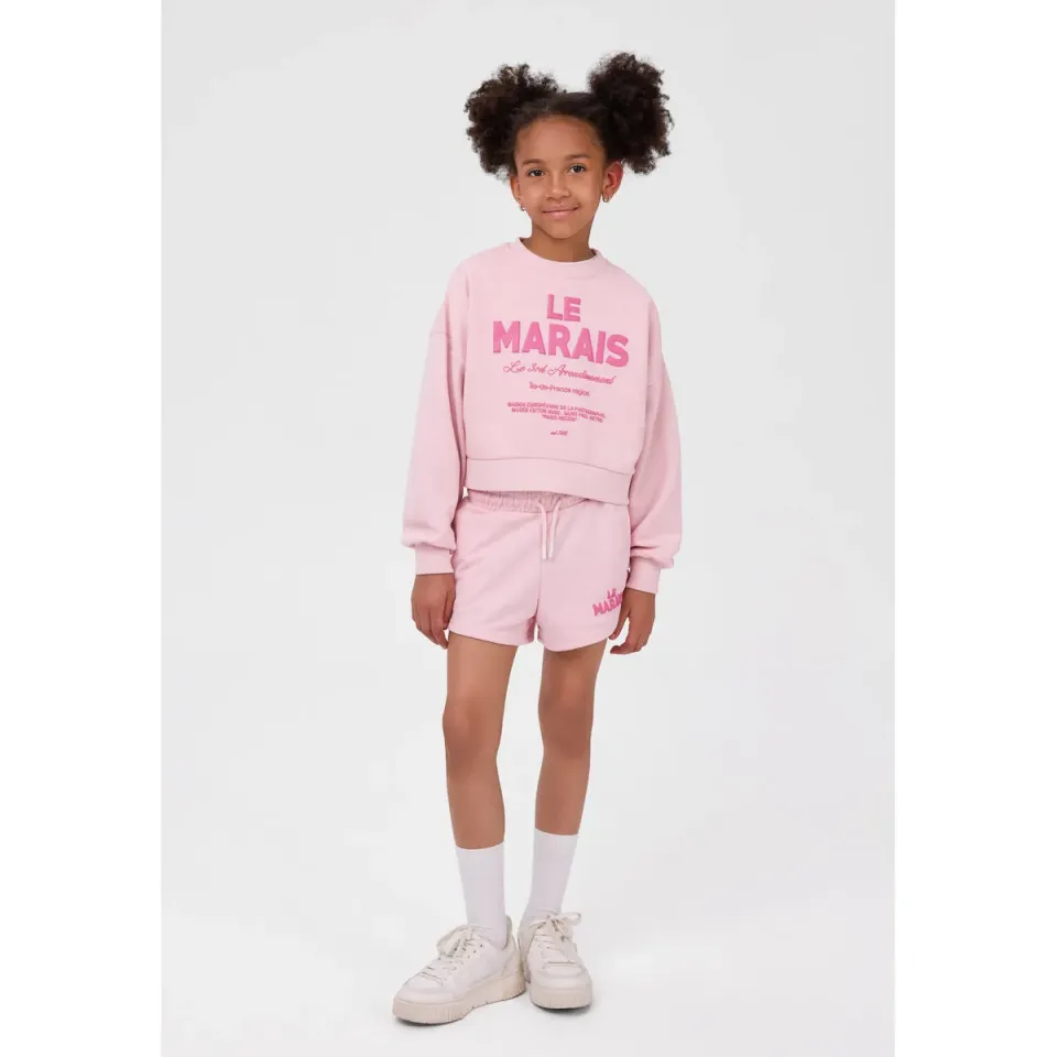 Minoti 44759 sweatsæt lyserød shorts 2 dele