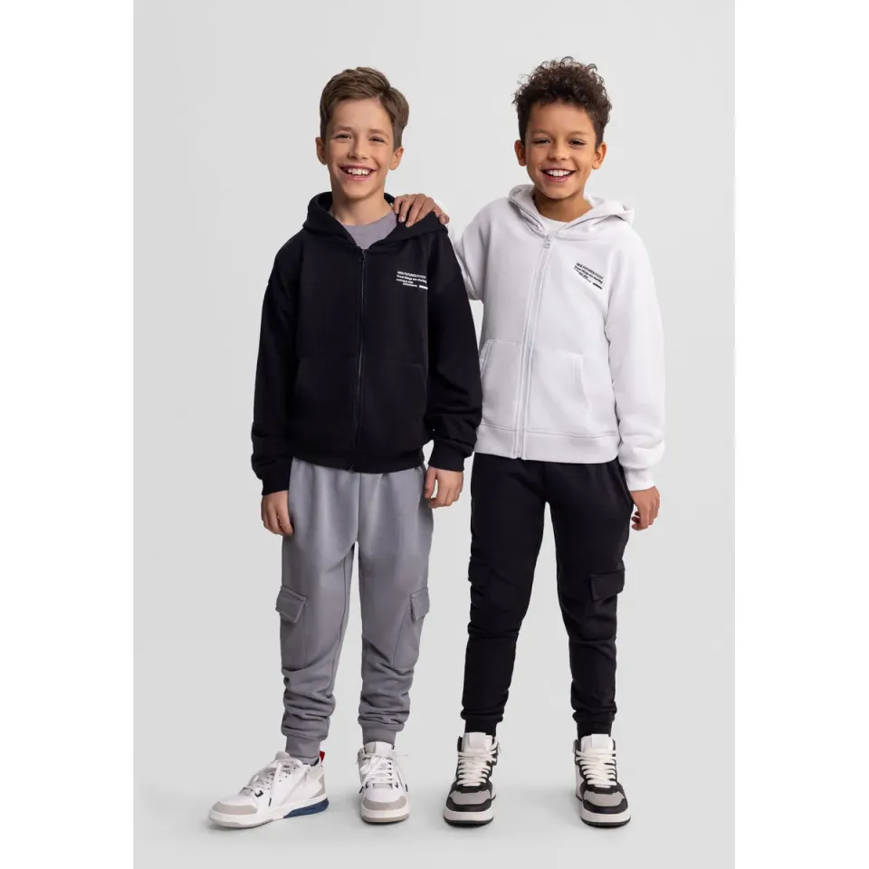 Minoti 44808 zip-hoodies 2-pak sort hvid bomuld