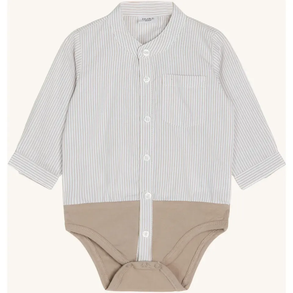 Hust & Claire HCBertil Stripe skjortebody Cement bomuld