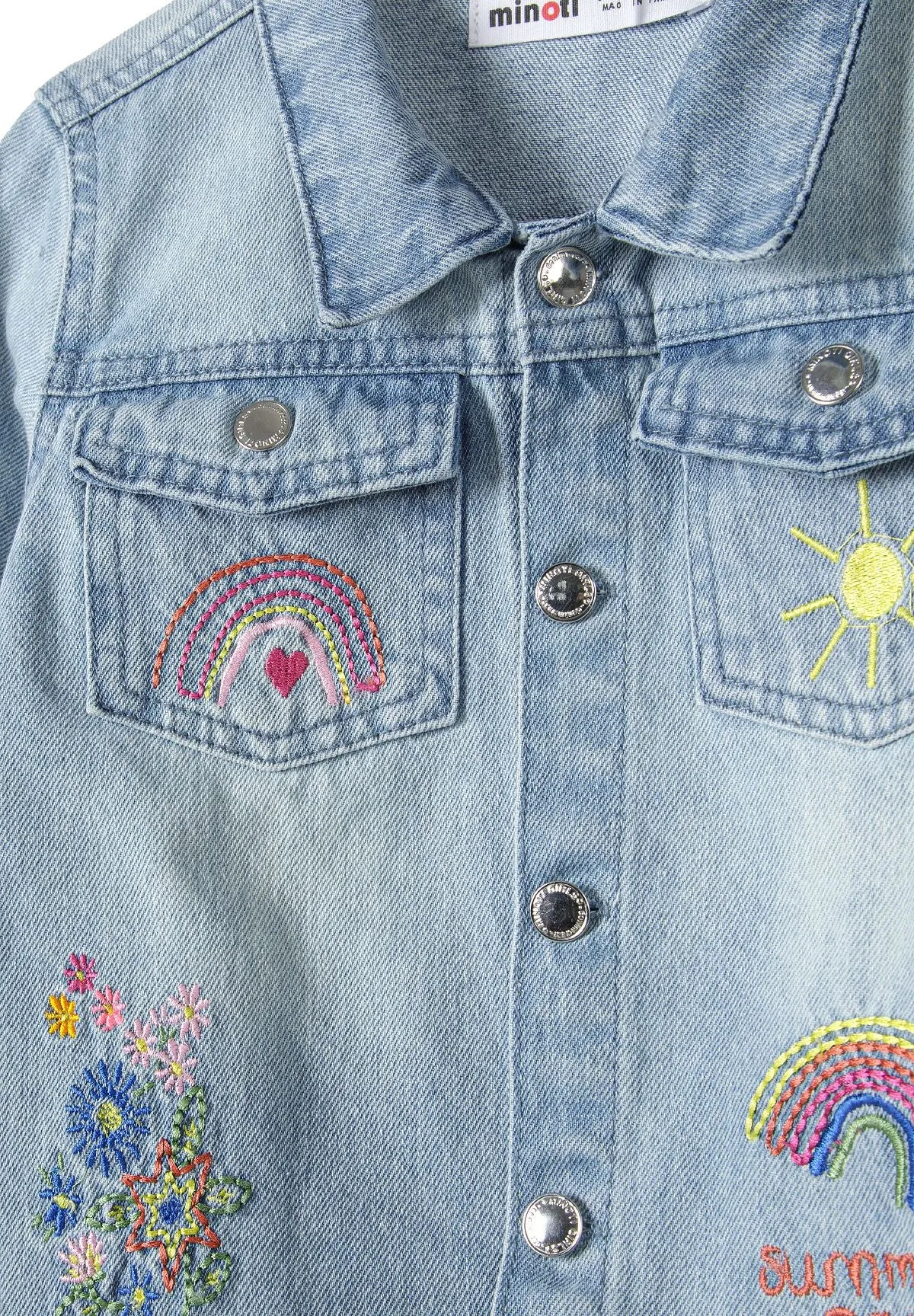 Minoti denimjakke lyseblå broderi bomuld
