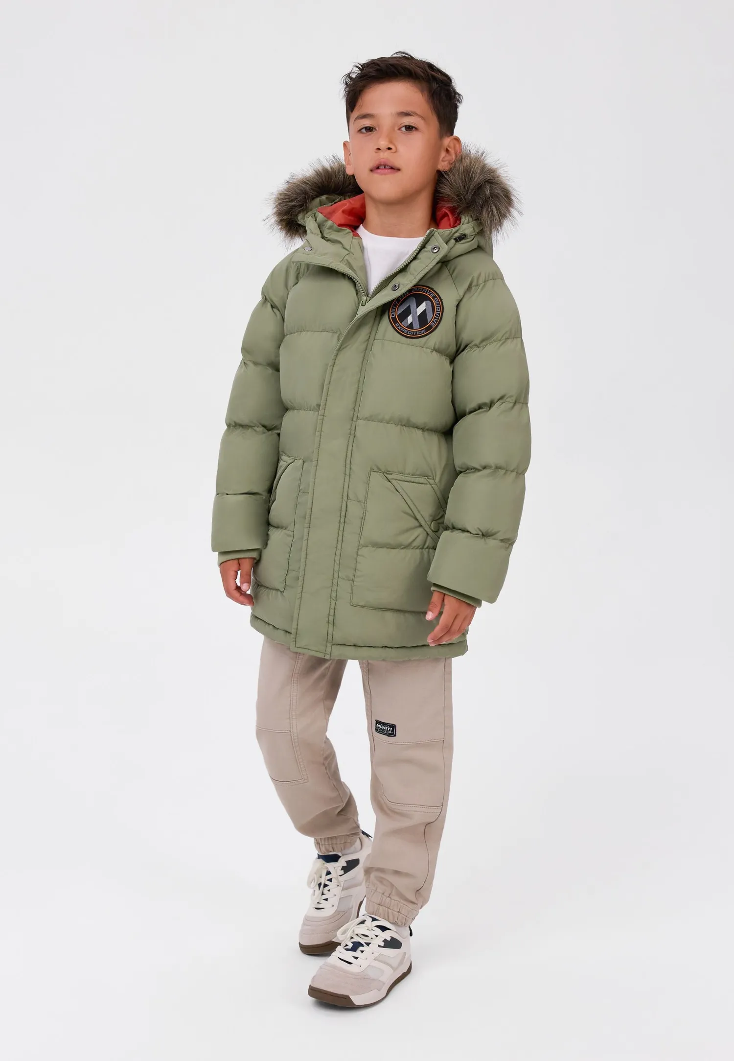Minoti 45222 parka oliven aftagelig pels drenge