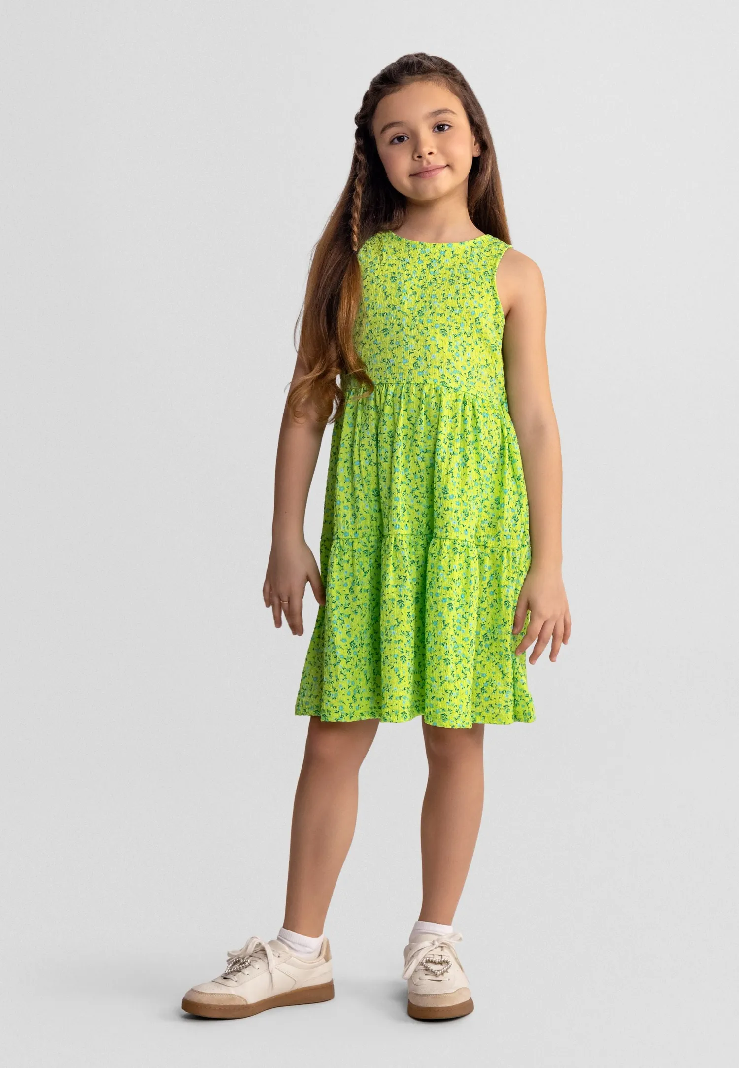 Minoti 44639 kjole grøn blomstret jersey