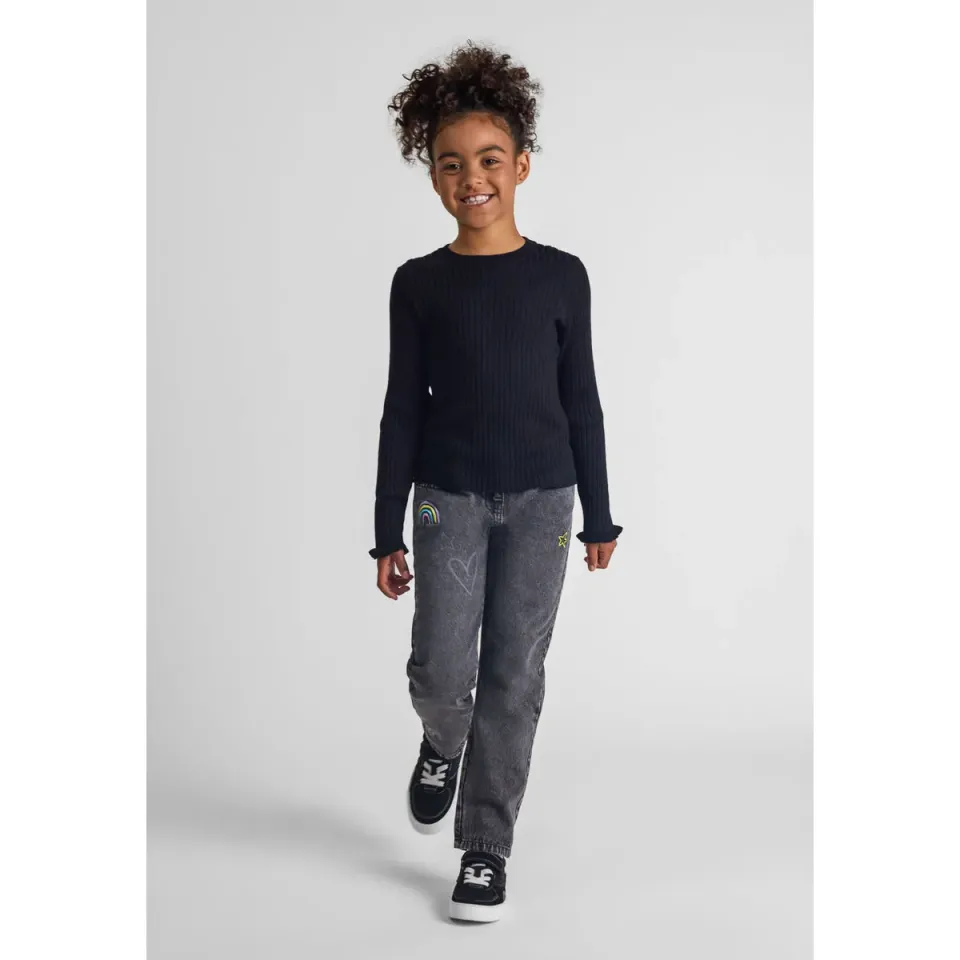 Minoti 43844 jeans sort broderi straight