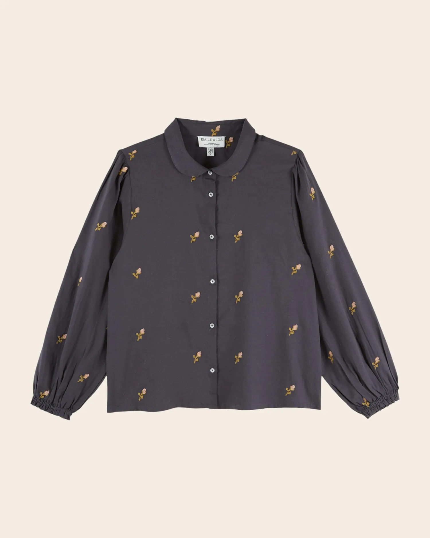 Emile et Ida Ecalypso bluse anthracite broderet roser
