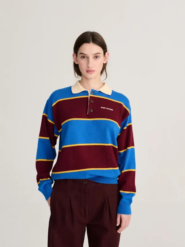Bobo Choses Striped Cotton Polo striktrøje blå økologisk bomuld