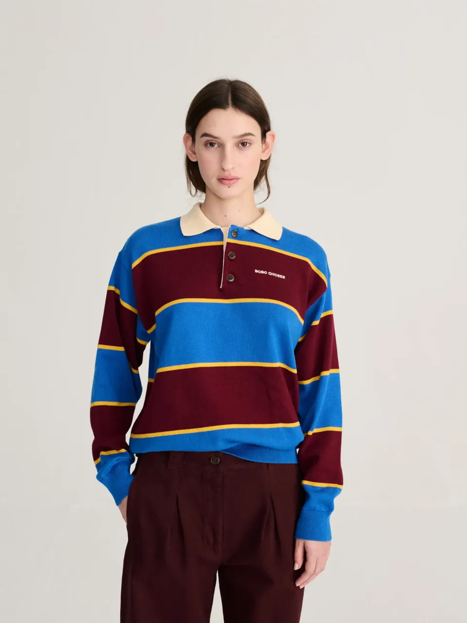 Bobo Choses Striped Cotton Polo striktrøje blå økologisk bomuld